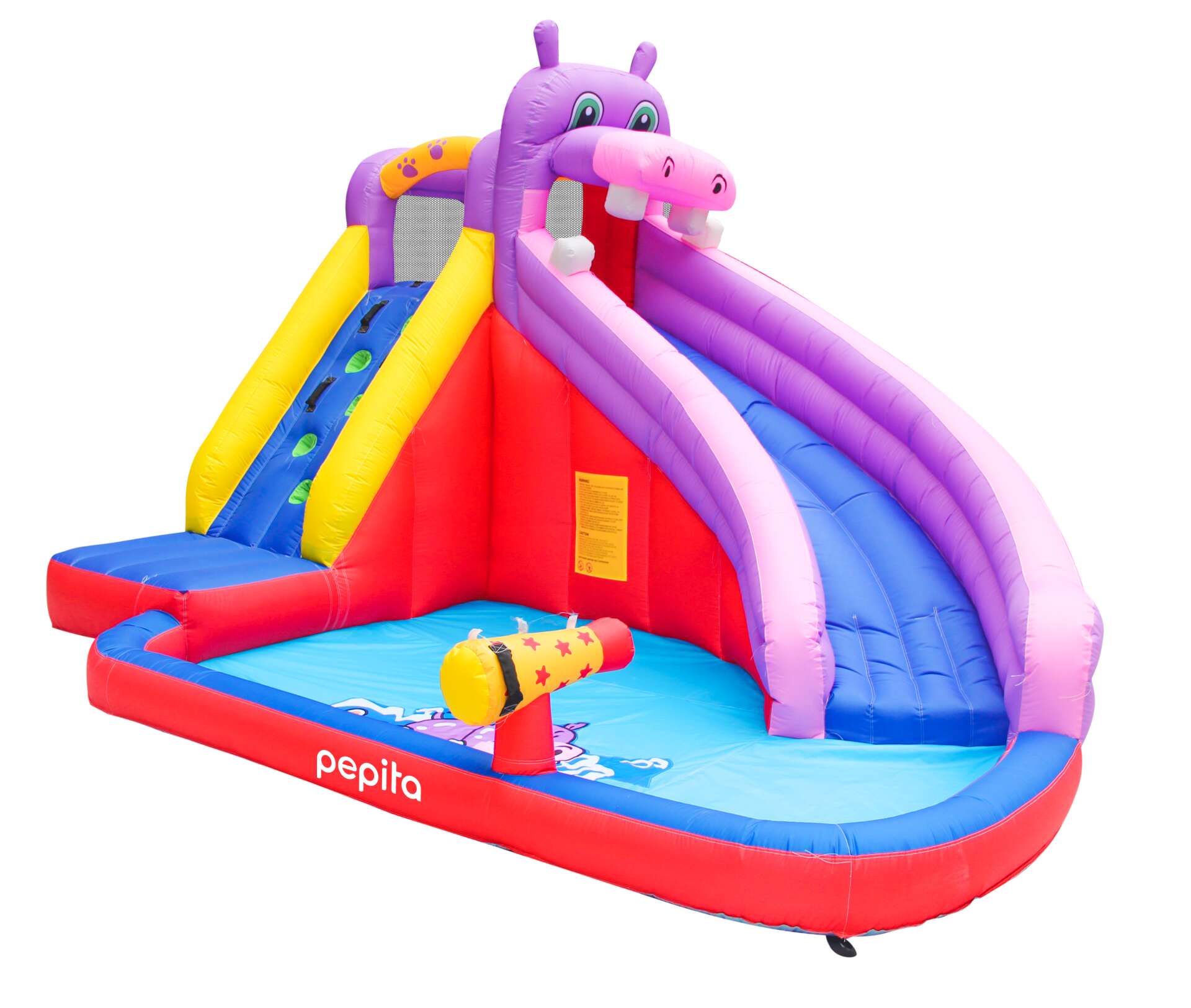 Pepita Hippo vizes Ugrálóvár 400x300x265cm csúszdával, mászófalla...