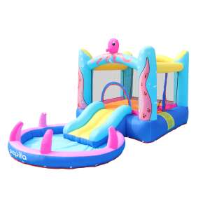 Pepita Ocean XL inflatable bouncy castle with slide and pool, blue and purple - Bouncy castle