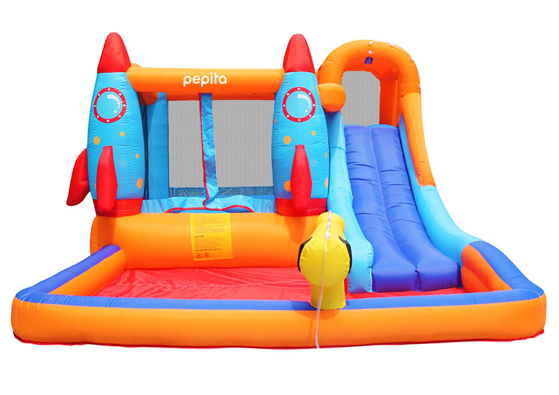 Pepita Space XL vizes Ugrálóvár 370x260x185cm pancsolóval és csúszdával  #kék-narancs