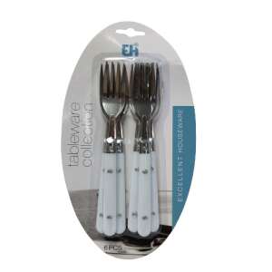 6 darabos evővilla készlet fehér nyelű rozsdamentes acélból - Evőeszköz