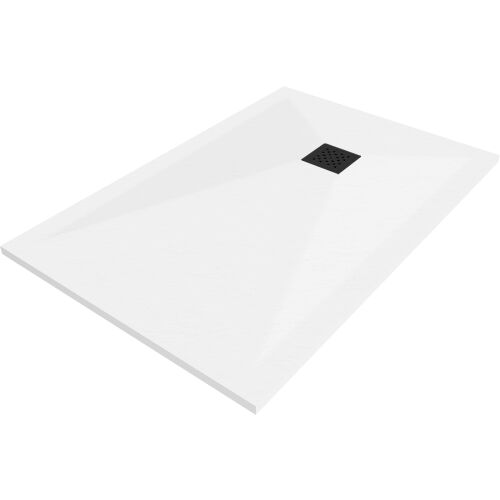 Elszigetelt Mexen Stone+ fehér 80x70 cm-es zuhanytálca fekete lefolyófedéllel - Zuhanytálca