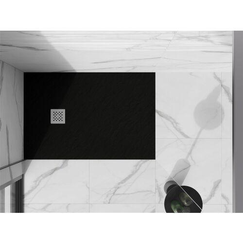 Mexen Stone+ fekete kompozit zuhanytálca 90x80 cm fürdőszobai környezetben - Zuhanytálca