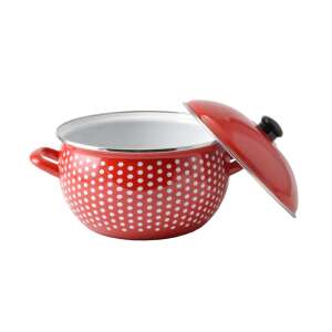 Perfect Home - Piros-Fehér Pöttyös Zománcozott Lábas - 24 cm - 6L