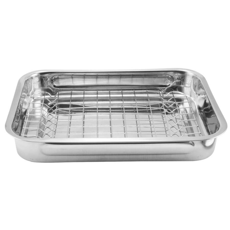 Praktikus Rozsdamentes Acél Tepsi Grillráccsal és Fedővel - 37x28cm