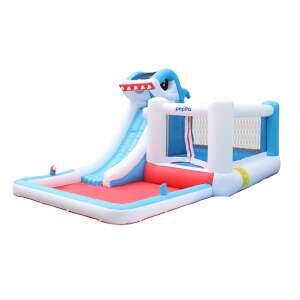 Castel gonflabil Pepita Shark XL cu tobogan și piscină, albastru și alb - Sport și agrement