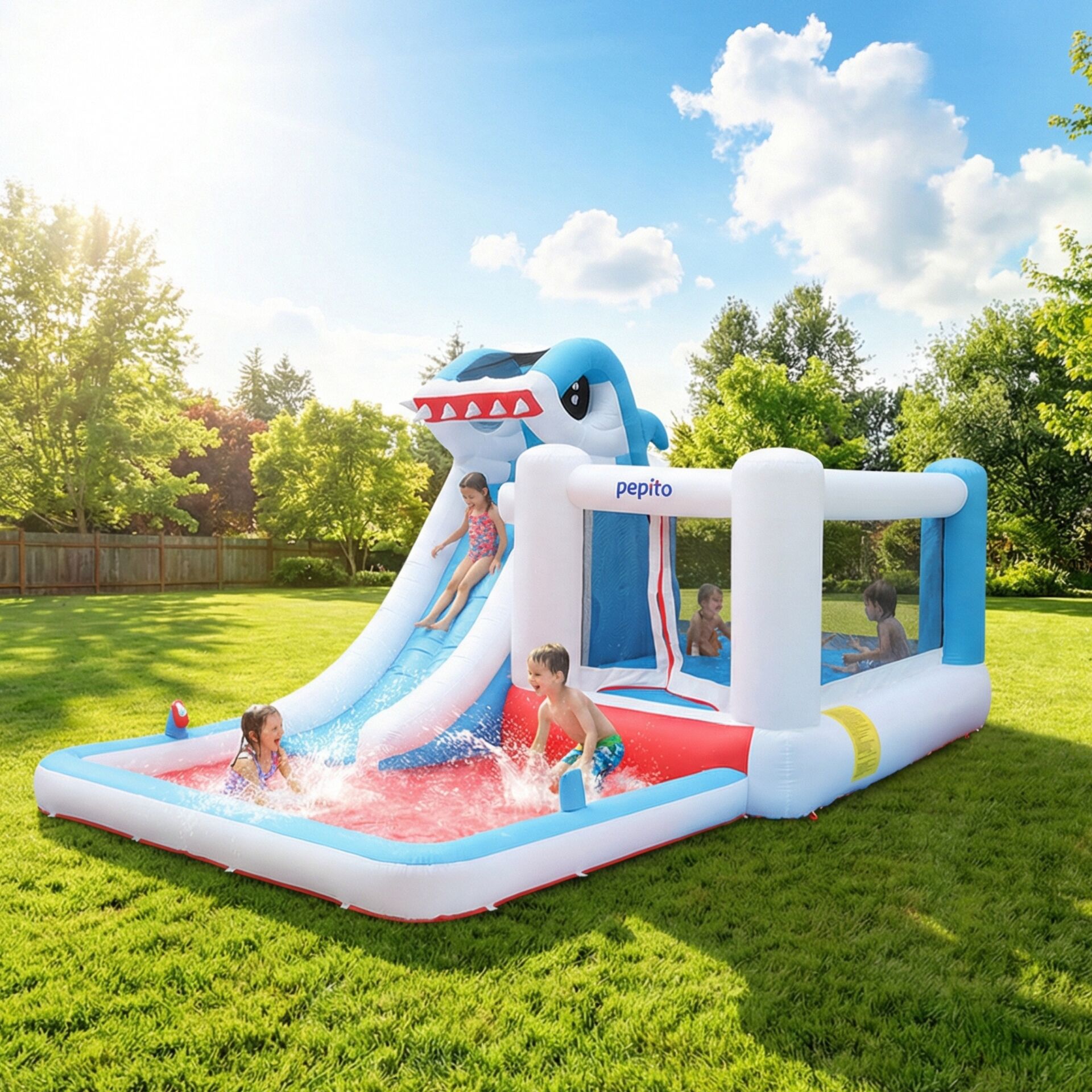 E-shop Pepita Shark XL vodný skákací hrad 500x280x225cm so skákacím hrad...
