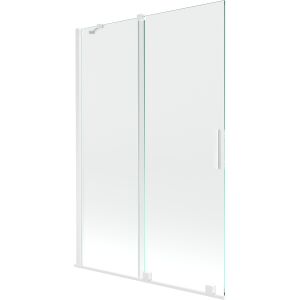 Mexen Velar csúszó kádparaván átlátszó üveggel és fehér kerettel, szögletes nézet - Kádparaván