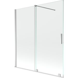 Közelkép a Mexen Velar 2 részes toló kádparavánról, króm kerettel és átlátszó üveggel. - Kádparaván