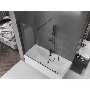 Mexen Velar 2 részes csúszó kádparaván 160x150 cm, átlátszó nano üveg, fekete keret - Kádparaván