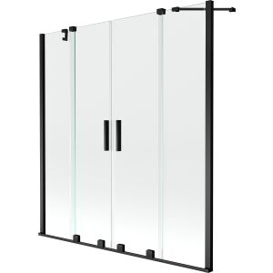 Mexen Velar Duo 2 részes csúszó kádparaván, átlátszó nano üveg, fekete keret, izolált - Kádparaván