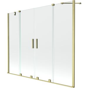 Mexen Velar Duo kétrészes csúszó kádparaván 200x150 cm, átlátszó nano üveg, arany keret - Kádparaván