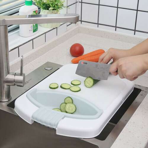 Multifunctional cutting board with built-in sink, blue