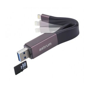 Astrum AA230 Lightning és USB 3.0 OTG kábel MicroSD kártyaolvasóval - Szögletes nézet - Astrum