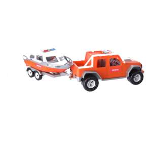 Orange police car with boat trailer, toy car for kids - Nonbrand Kids's play car