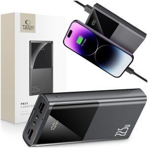 Tech-Protect PB13 22.5W 20000mAh Power Bank Collage mit Ladetelefon und Verpackung - Tech-Protect