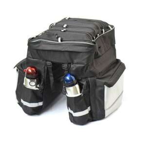 Black bicycle pannier bag with reflective accents, isolated on white background - Bicycle Bag