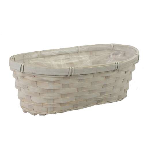 Oval bamboo basket with plastic lining, perfect for decoration, plants, and creative projects