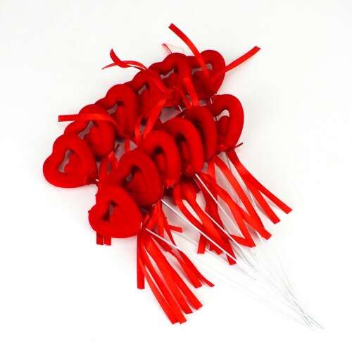 12 darabos piros bársony szív beszúró, tökéletes Valentin-napi dekorációhoz