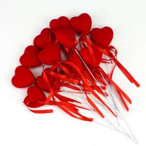 12 darabos piros bársony szív szárakkal és szalaggal, tökéletes Valentin-napra, esküvőre és más romantikus eseményekre - Ajándék ötlet Valentin-napra
