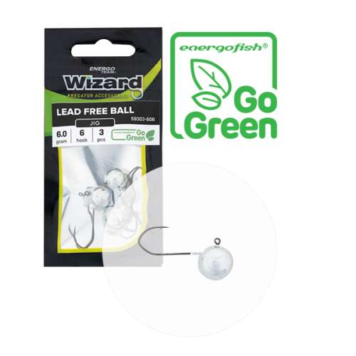 Wizard Go Green Ólommentes Golyó Jig, 6 gramm, 3 horog, 2/0-ás méret, ólommentes, környezetbarát horgász jig