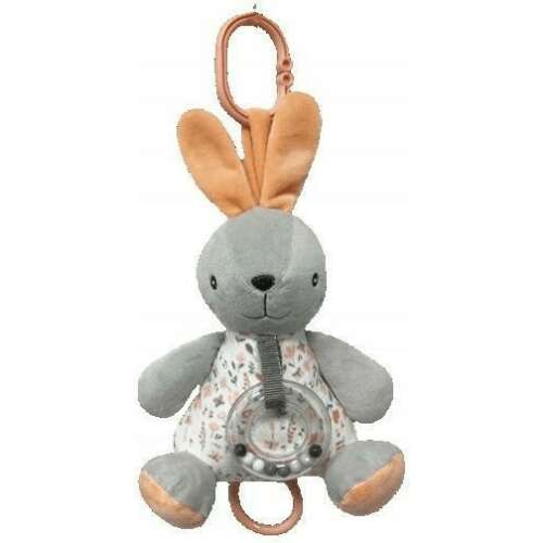 Tulilo zenélő plüss nyuszi játék, 18 cm, szürke virágmintával, tökéletes a baba fejlődéséhez