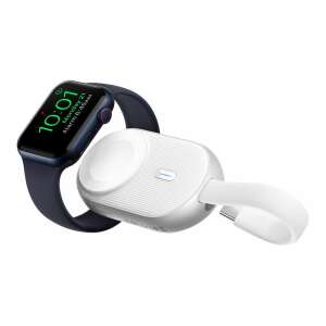 Forcell F-Energy Mini Powerbank für Apple Watch, weiß, 1200mAh, tragbarer Akku, kabelloses Laden, USB-C Kabel - Forcell