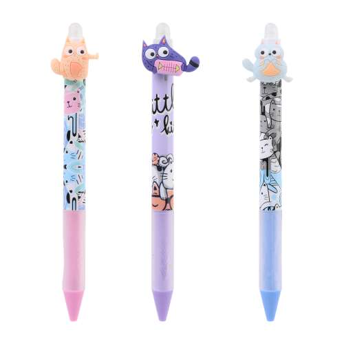 Nebulo Erasable Pens with Funny Cats, 3 pack