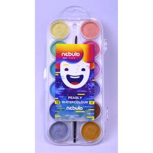 Nebulo Pearly Watercolour 12 colour set with brush in a plastic box - Nebulo