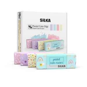 Gumka do mazania Silka Pastel Cute, 24 sztuki, pastelowe kolory, urocze wzory, tęcza, serce, kropki, jednorożec, słońce, chmura - Gumka