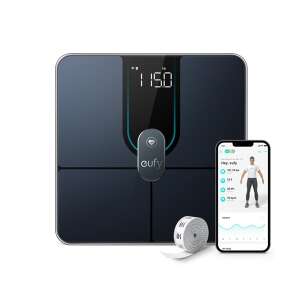 Eufy Smart Scale P2 Pro, schwarz, digitale Badezimmerwaage mit Wi-Fi und Bluetooth, misst Gewicht, Körperfett, Herzfrequenz, BMI, Muskel- und Knochenmasse, 3D virtuelles Körpermodell - Eufy