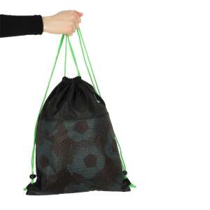 Black drawstring bag with green drawstrings and soccer ball pattern, St. Right brand - Unipap