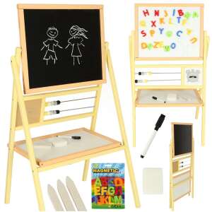 Double-sided chalkboard and whiteboard easel with magnetic letters, chalk, and marker - Drawing Board