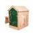Wooden playhouse with chalkboard, table, and magnetic letters