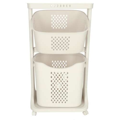 White laundry hamper with wheels, two baskets, for dirty clothes