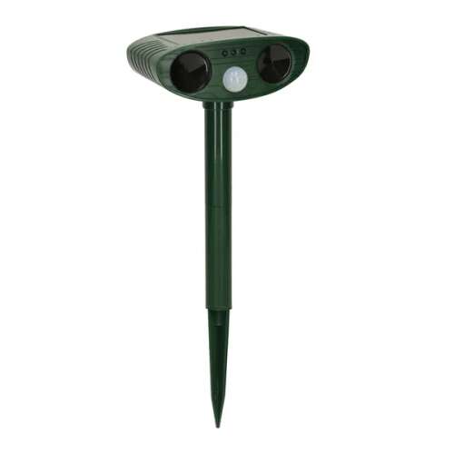 Solar powered ultrasonic pest repellent for deterring martens, mice, and other small animals