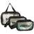 Black 3-piece travel wash bag set, waterproof, with clear window, zipper closure