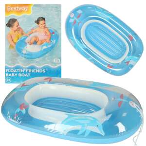 Bestway Float'n Friends Baby Boat, надуваема играчка за басейн за деца, синя с дизайн на делфин - Гумена лодка, гребло