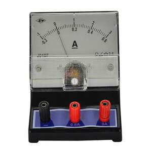 Ampermetru analogic cu două scale, interval de măsurare -0,2 - +0,6A și 1 - +3A, prize banane de 4 mm - Jocuri stiintifice si exploratori