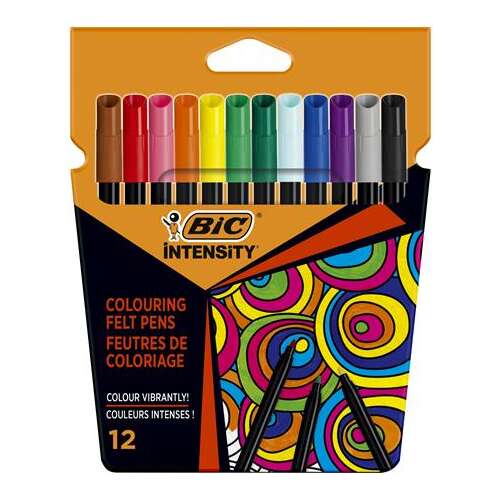 BIC Intensity felt tip pens, 12 colors, coloring pens, fine tip, vibrant colors