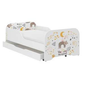 WoodenToys MIKI toddler bed with cat design, white, 140x70cm, with drawer and slatted base - Nonbrand Youth Bed