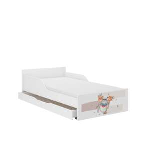 WoodenToys MIKI children's bed with bear print, 140x70cm, white, with drawer - Nonbrand Youth Bed