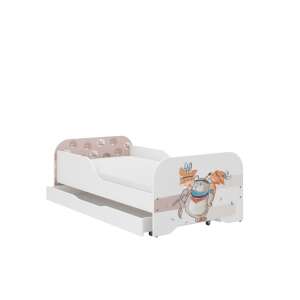 WoodenToys MIKI children's bed with bear print, 160x80cm, with mattress and linen storage - Nonbrand Youth Bed