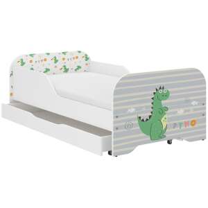 WoodenToys MIKI Toddler Bed with Dino Print and Drawer, 160x80cm - Nonbrand Youth Bed