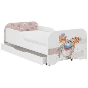 WoodenToys MIKI toddler bed with bear and fox print, white, 160x80cm, with drawer - Nonbrand Youth Bed