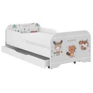 WoodenToys MIKI children's bed with a cute animal print, white, 140x70cm, with a drawer - Furniture