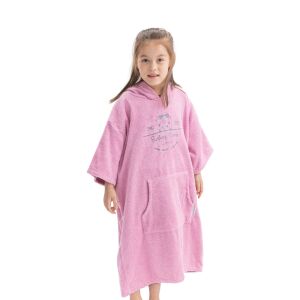 Poncho cu glugă Homelevel roz din bumbac organic pentru copii, vedere frontală. - Prosoape de baie, prosoape și prosop de uscare