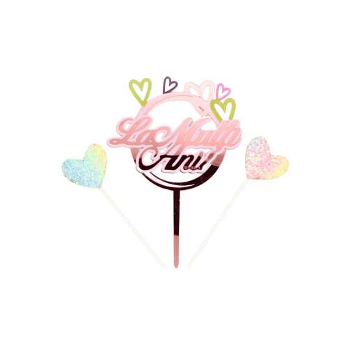 Pink Circle Cake Topper with Heart 96731589