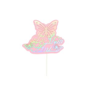 Tortafel Tortafeltét Topper na tort Happy Birthday, srebrno-różowy, izolowany - Rekwizyty imprezowe