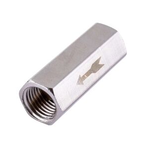 Supapă de reținere compresor Technic CV02 1/4 inch, vedere laterală cu săgeată direcție flux - TC Technic