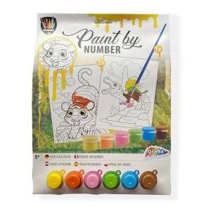 Set de pictură după numere cu tigru și dinozaur, 2 pânze, 6 vopsele, 1 pensulă, marca Grafix - Grafix